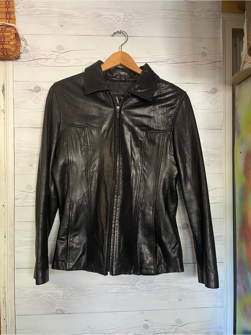 Vtg New York By Winlit Womens Leather Jacket Black Full Front Zip Pockets Medium